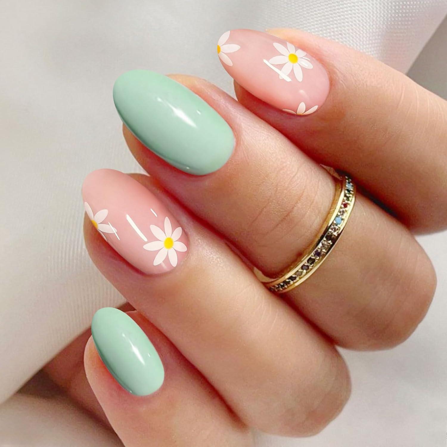 JMEOWIO Semi Cured Gel Nail Strips Flower Gel Nail Stickers Wraps UV/LED Nails Art Design Decoration Accessories