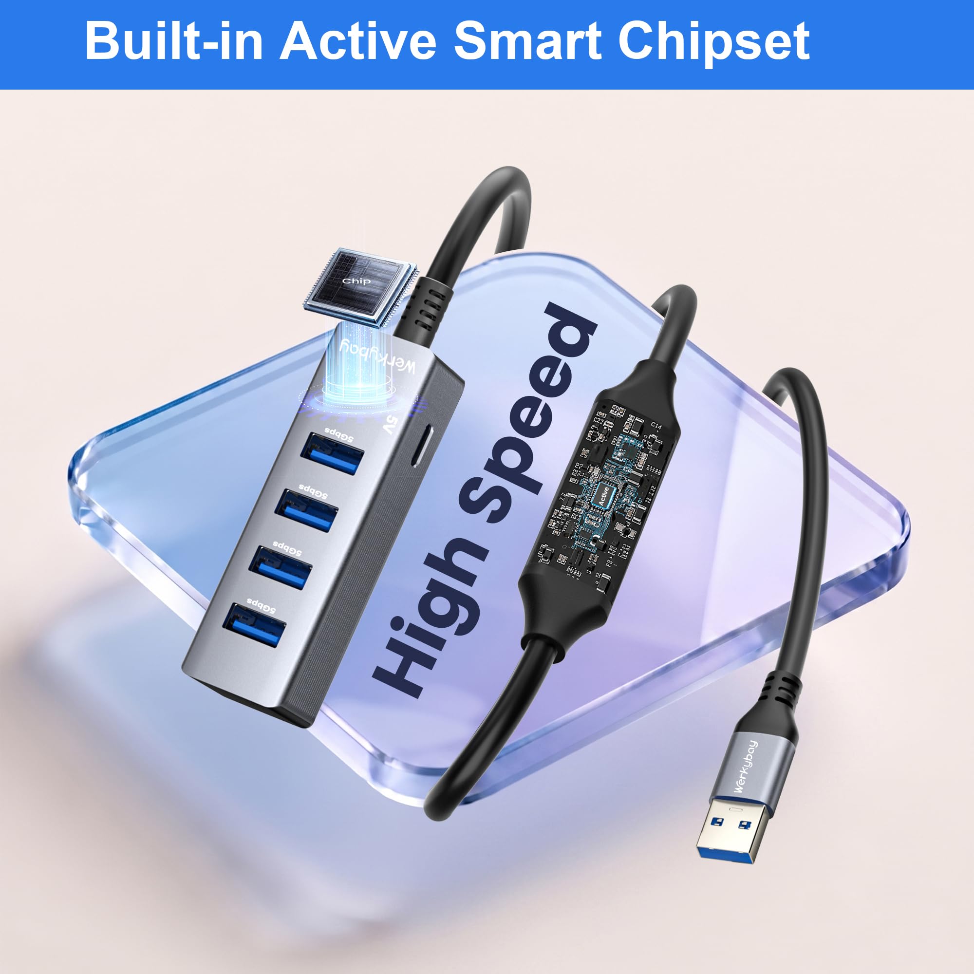 4 Puertos Hub USB 3.0 con 10m Cable, 5Gbps USB Hub Adaptador Multipuerto