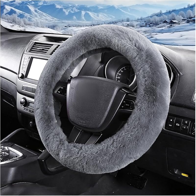 Capa de Volante Automotivo em Pelúcia Cinza NYTKL, 38,1 cm, para Carros, Caminhões e SUVs