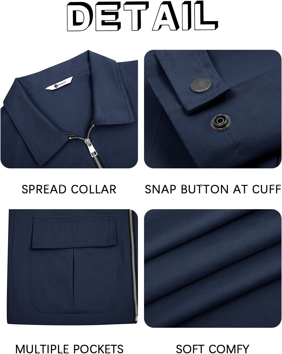 Runcati Mens Safari Jacket Military Full Zip Cargo Jacket Windproof Multi Pocket Outdoor Field Coat - Image 5