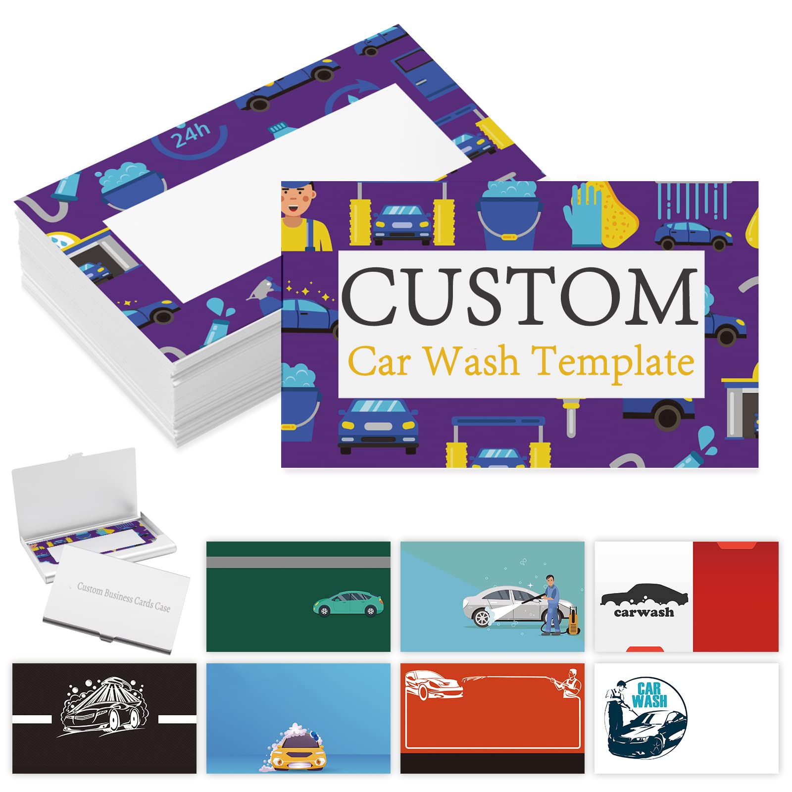 Custom Business Cards with Logo Personalized Double Side Printable Customize Business Cards 1000 500 200 100 for Small Business Women Men-Car Wash