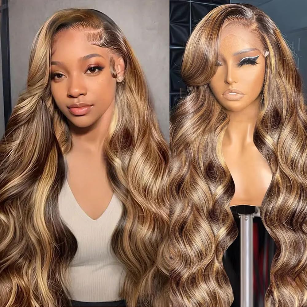 Xiayume Honey Blonde Ombre Lace Front Wig Human Hair Body Wave Lace Front Wigs Human Hair Highlight HD Lace Frontal Wigs Human Hair for Women Pre