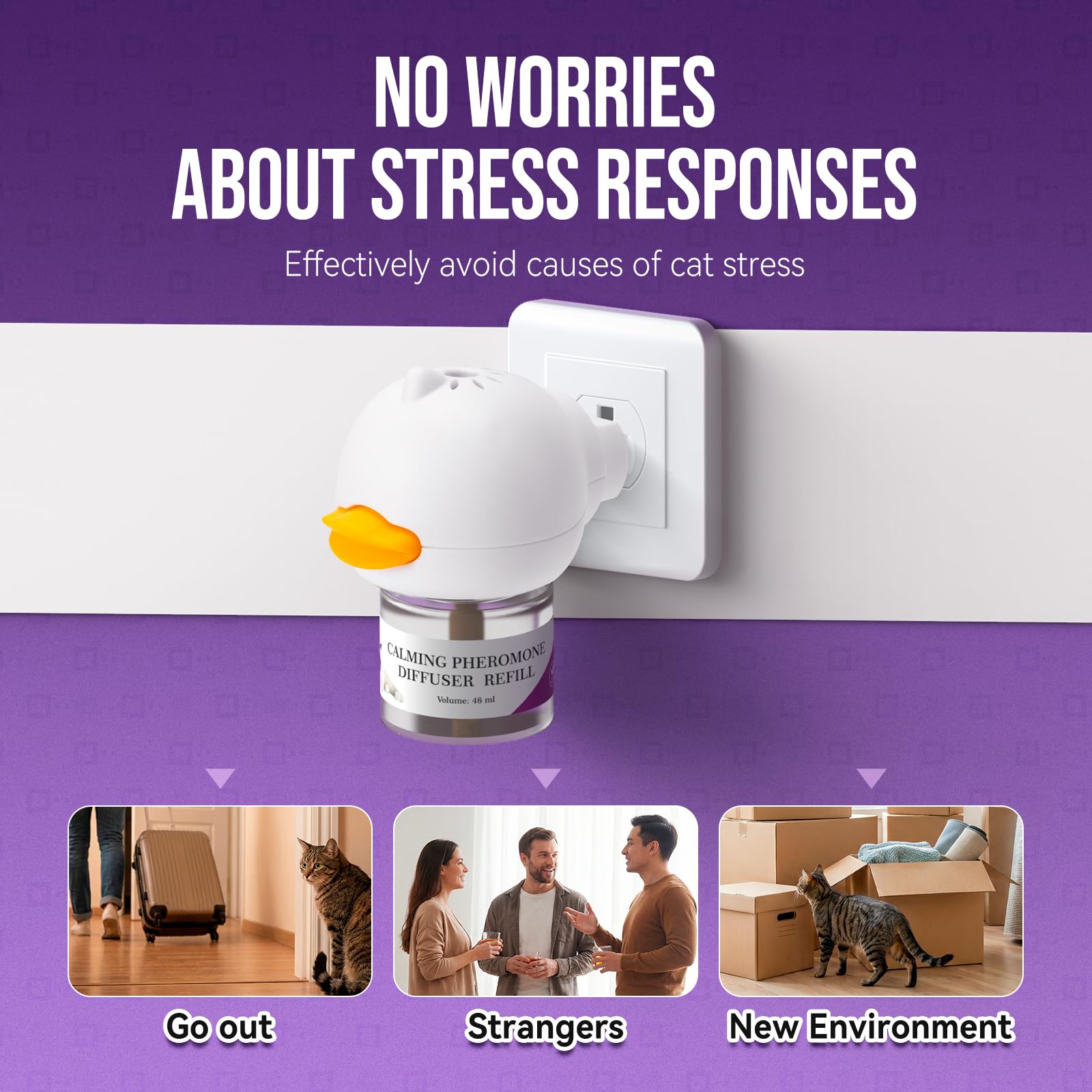 Cat Calming Pheromone Diffuser Kit for Cat/Kitten Anxiety Relief Stress Reduction, 48ml x 2 and1 Plug-in Diffuser Reduces Common Signs of Stress and Fear - image 3