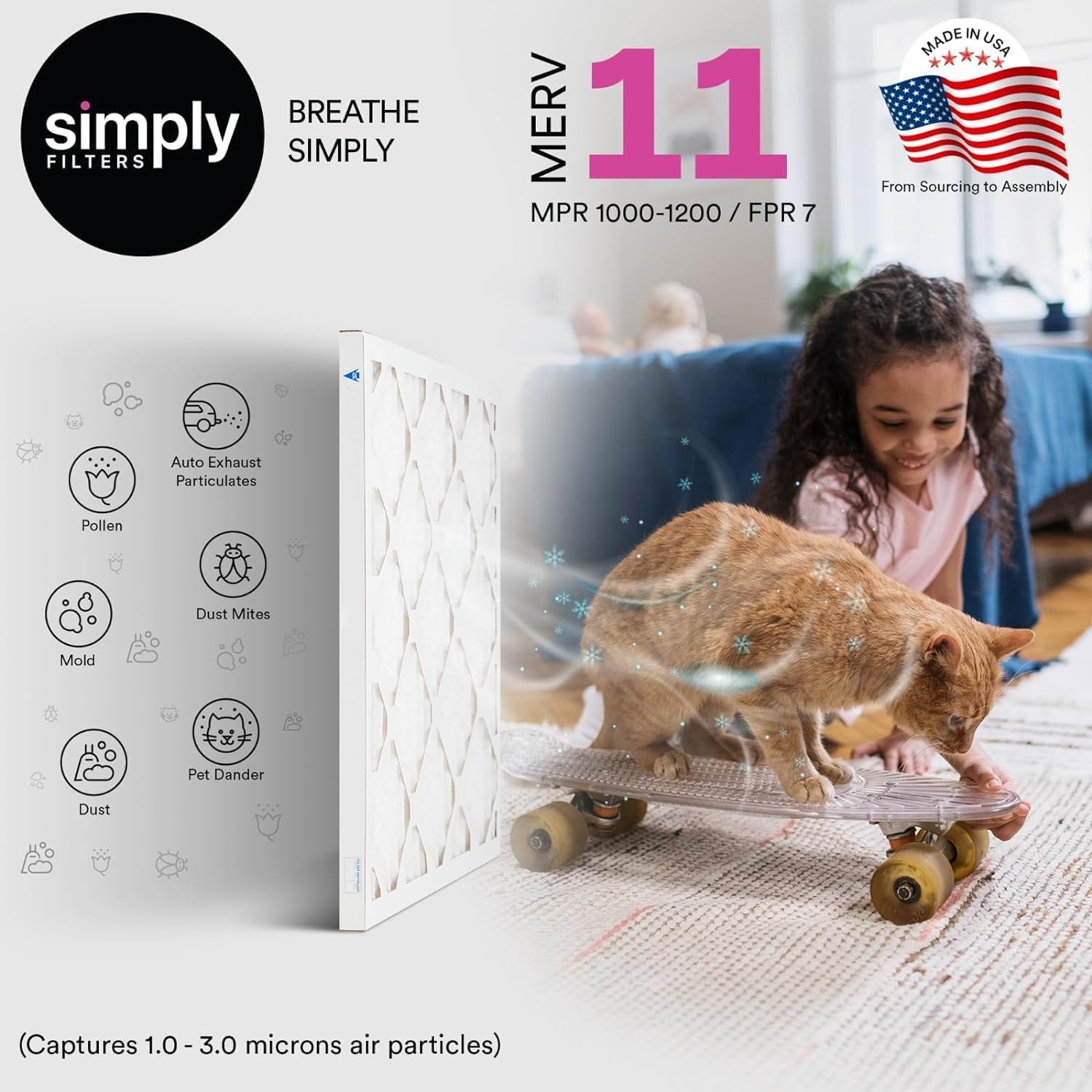 Simply 12x20x1 Air Filter, Merv 11, 6 Pack, For Home AC Furnace & HVAC (Actual Size: 11.75"x19.75"x0.75") DUST, Pet, & Allergy Control