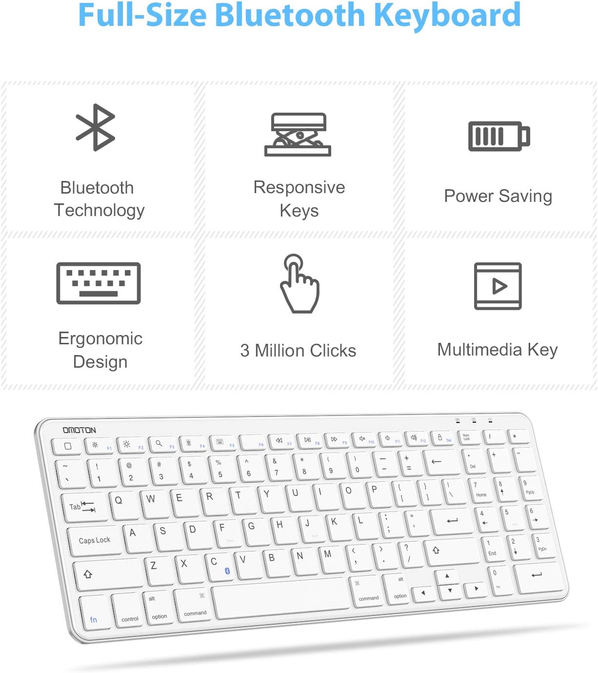 OMOTON Ultra Slim Wireless Bluetooth Keyboard for iPad Air 10.9/10.5, iPad Pro 12.9/11, iPad 8th 7th Gen 10.2, iPad 9.7, iPad Mini and More, White