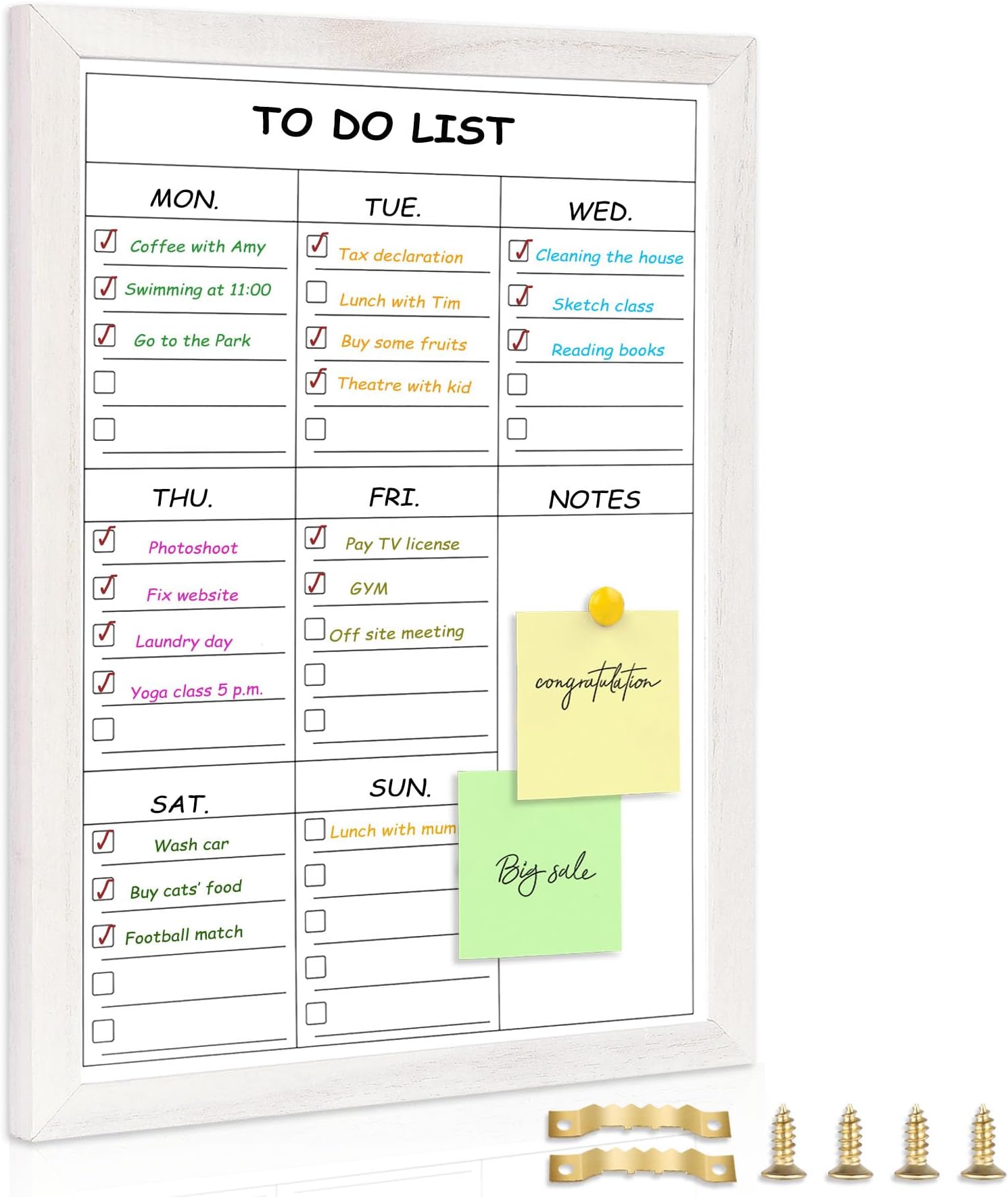 Marribol White Board Weekly Calendar Dry Erase Planner for Wall-10.6"X14.5",White Solid Wood Frame,Minimal/Modern Design, Magnetic Whiteboard for School, Home, Office-2737-WH