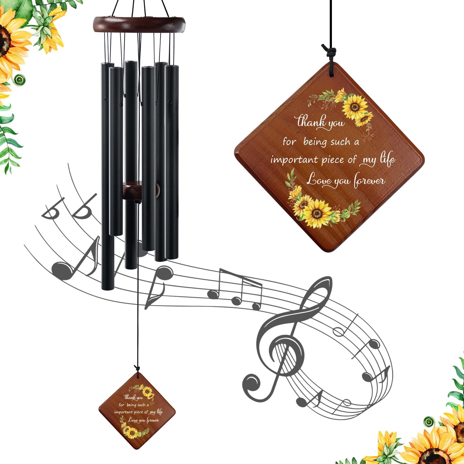 Sunflower Wind Chime with Thank You Quote Important Piece of My Life, Memorial Gift for Mom, Dad, Teacher, Friend or Farewells, 36" Outdoor Sympathy Chimes for Remembrance & Comfort - Image 9