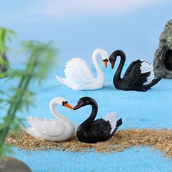 Swan Miniature Figurines,Black and White Swans Fairy Garden Accessories,for Plant Pots, Bonsai Craft Decor, Cake Topper, Home Decoration, DIY Craft, Cake Toppers, Desk Decor,Birthdays Gift 4 Pieces