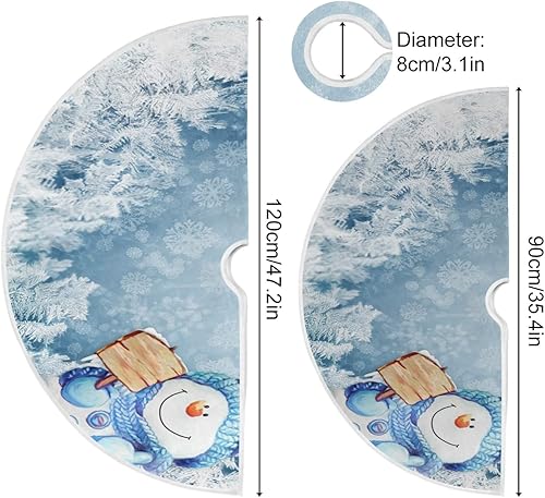 Miniatura 3 de Falda de árbol de Navidad con estampado de muñeco de nieve azul, para suministros de fiesta de Navidad, decoración de tapete grande para árbol