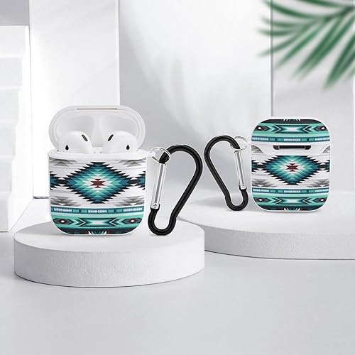 Miniatura 4 de Funda compatible con Airpods, color verde azulado, turquesa, tribal, navajo, azteca, patrón étnico, para mujeres y hombres, a prueba de golpes,