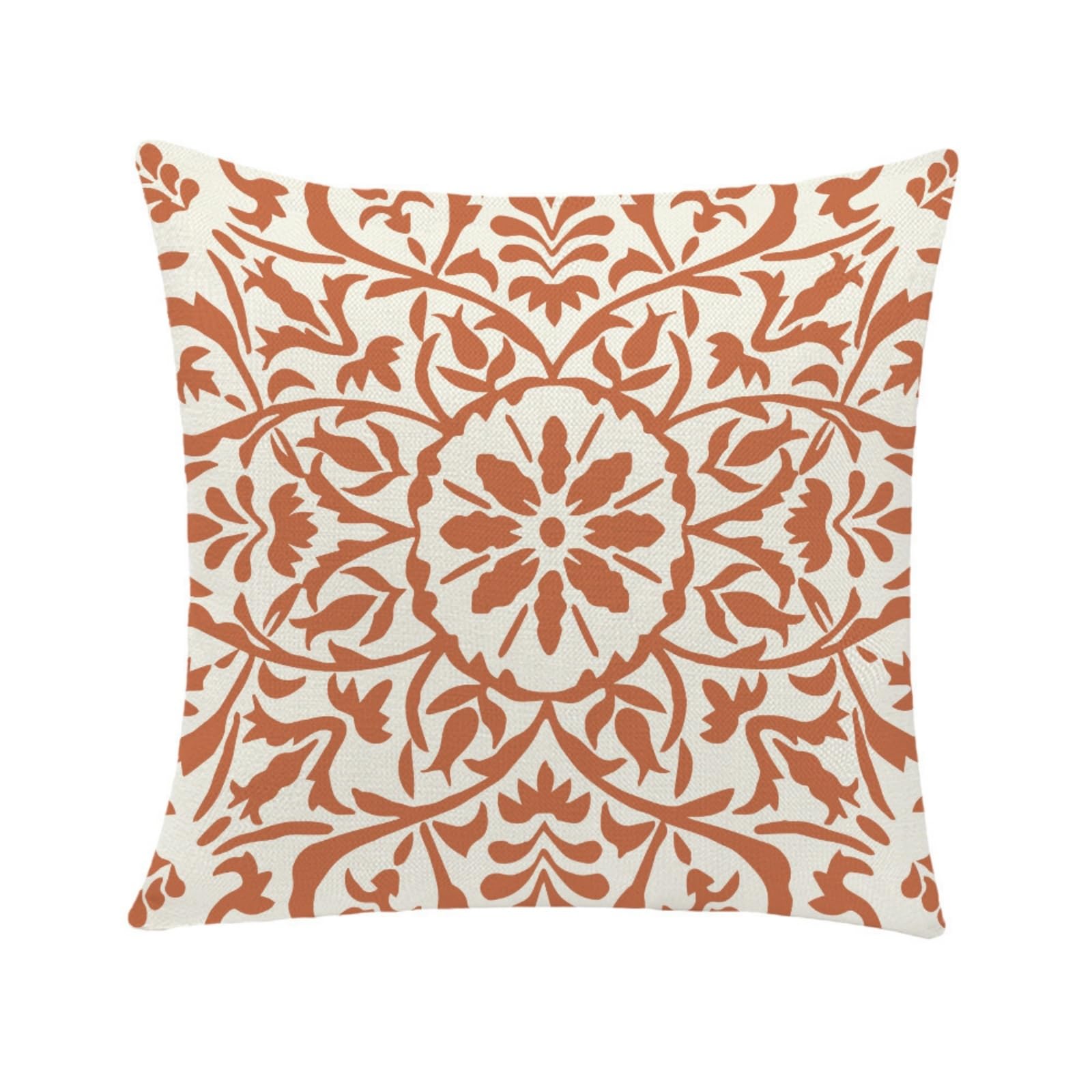 Cushion Covers 60cm x 60cm Orange Flowers Large cushions with covers included - Linen Square Decorative Throw Pillowcases with Invisible Zipper, for Livingroom Sofa Bedroom