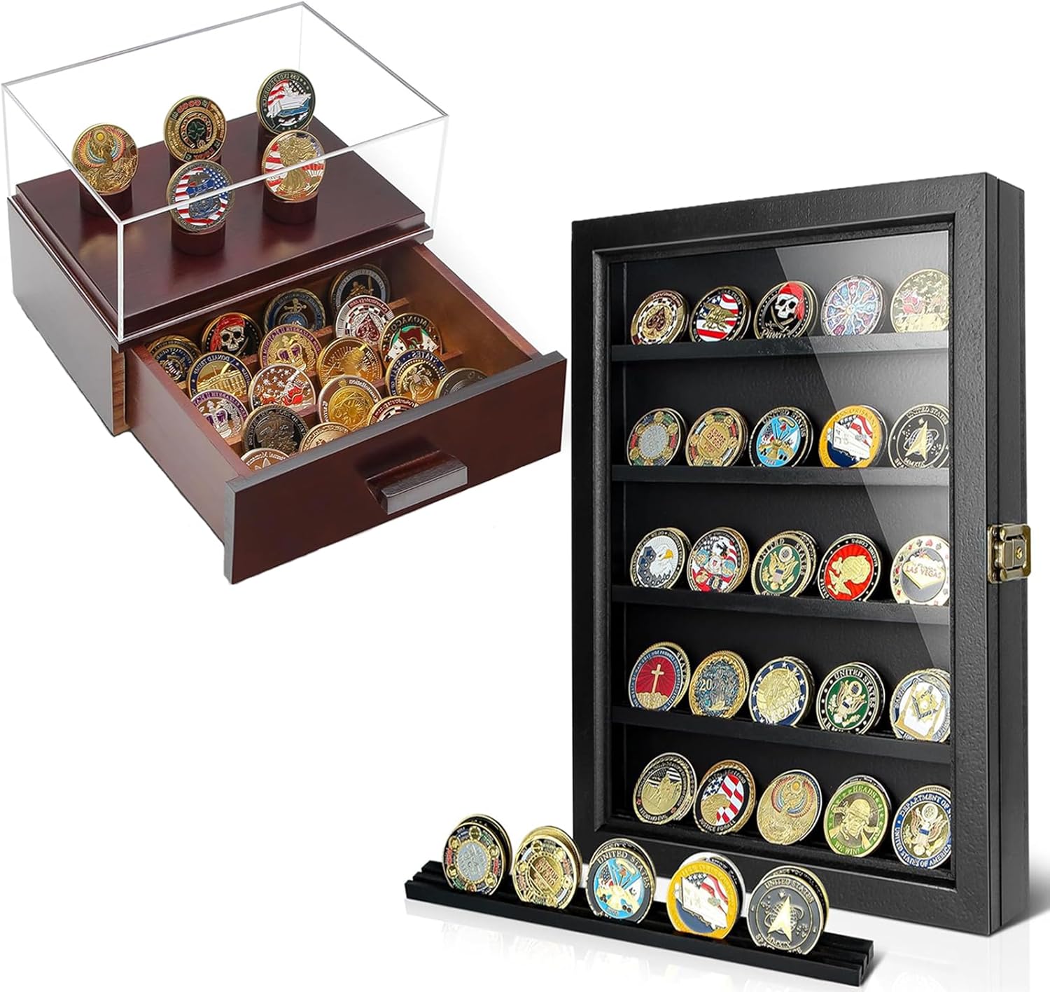 Challenge Coin Display Case, Military Coin Collection Holder Shadow Box Display Cabinet, Gifts for Coins Collectors