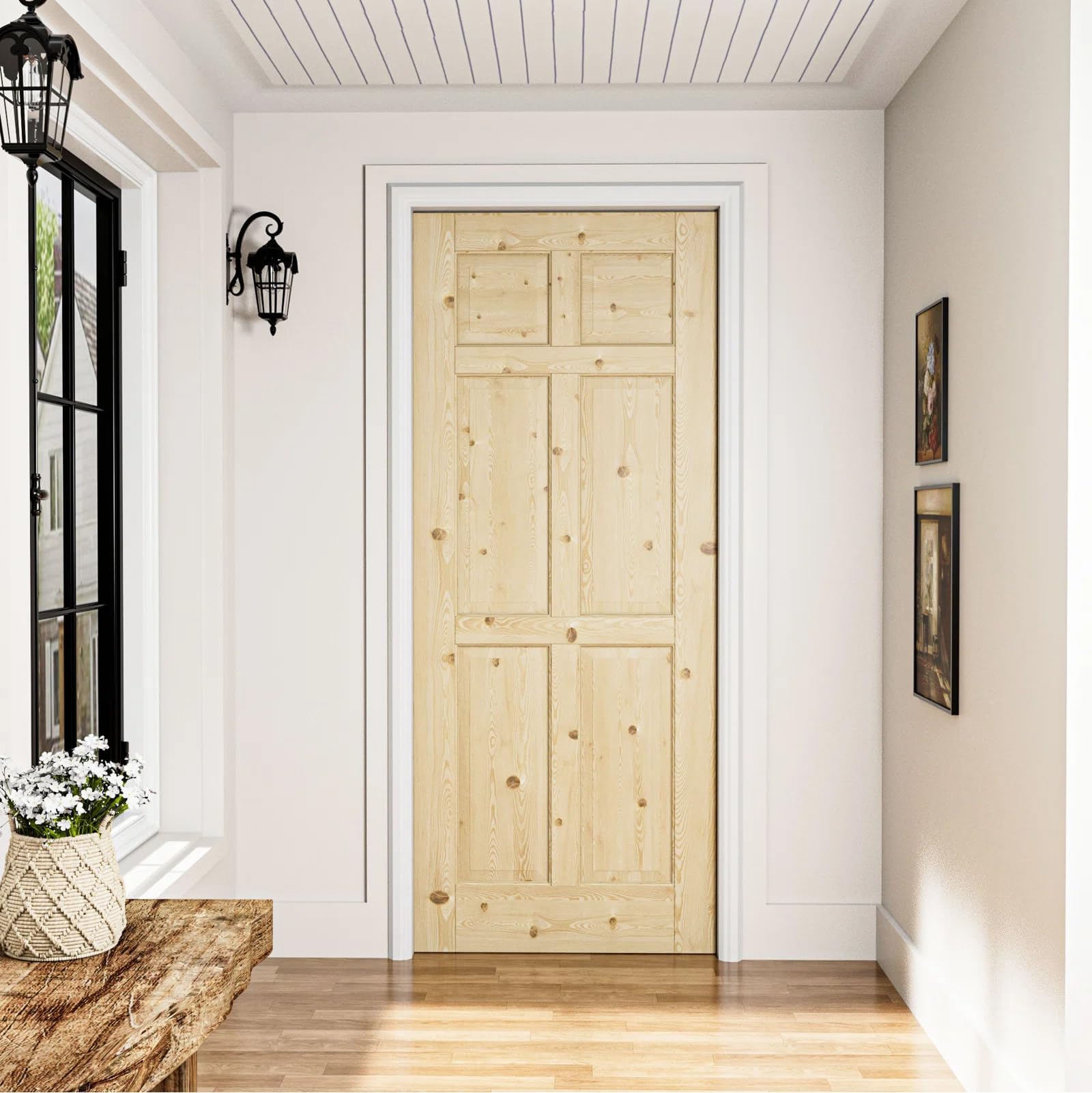 6 Panel Door Slab Solid Wood Interior Pine Standard Doors,32''x 80''