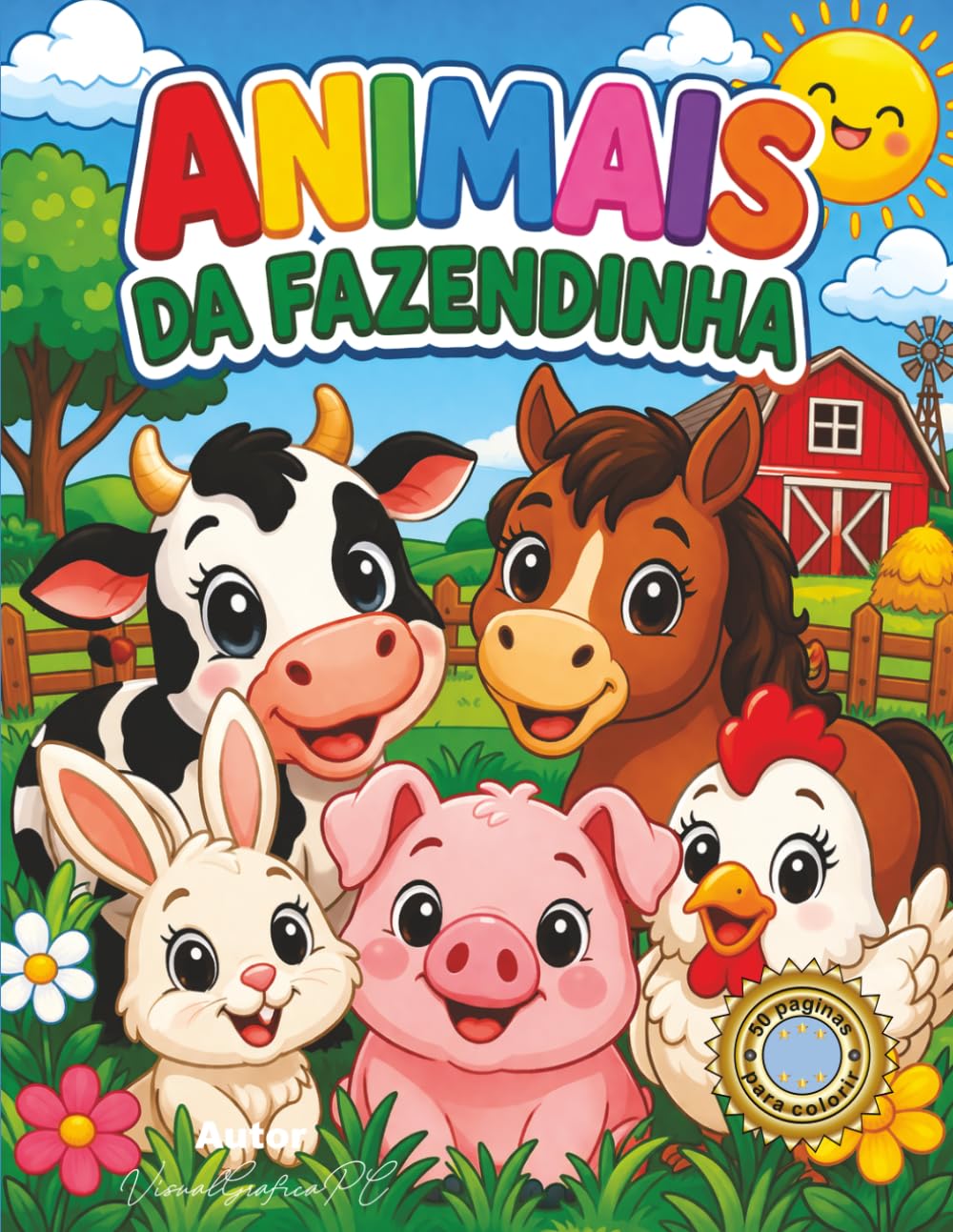 Animais da Fazendinha: Livro de Colorir Infantil com 50 Páginas de Animais da Fazenda para Crianças