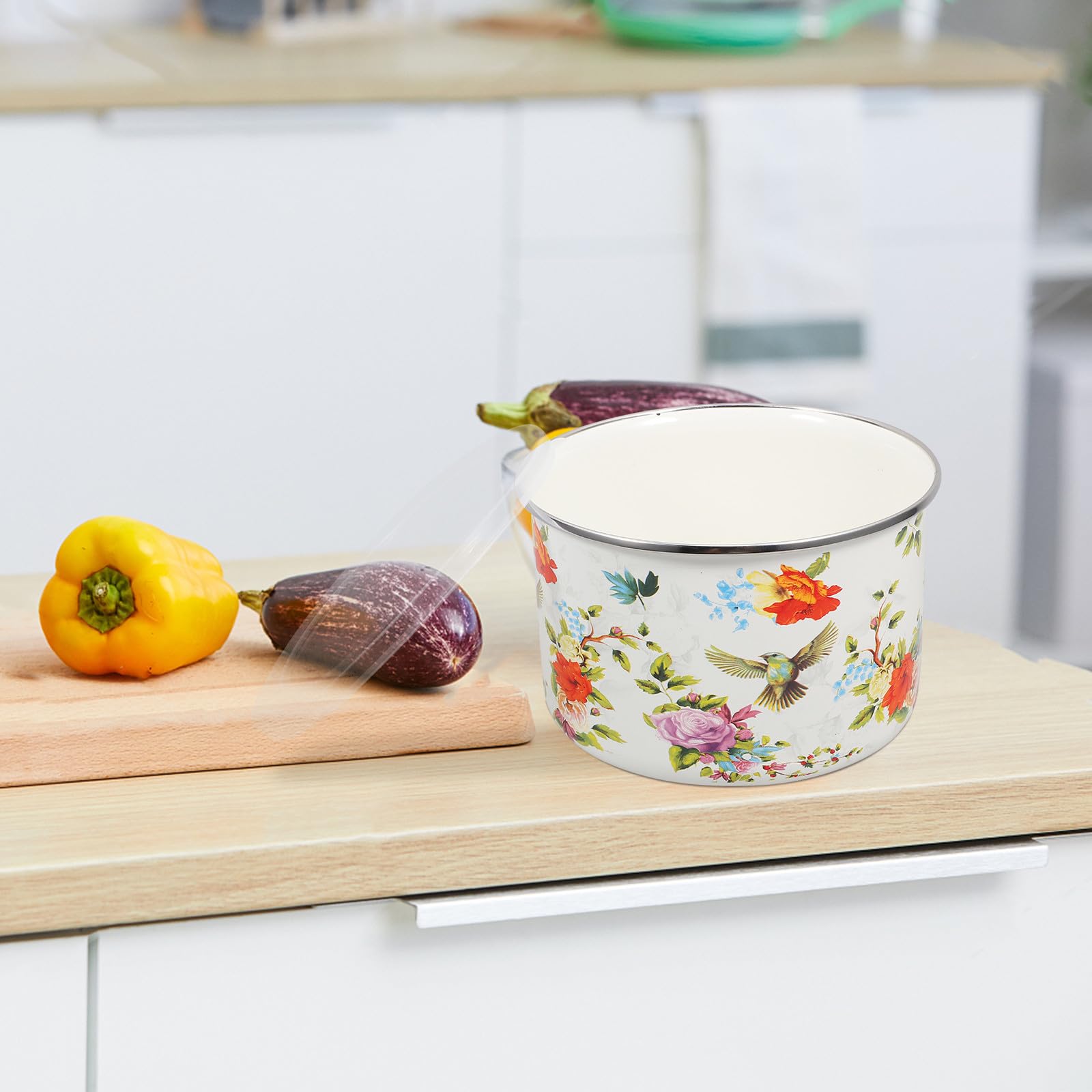 5 Stück Tiefer Emailleschüsseln mit Transparentem Kunststoffdeckel Luftdichte Frische Aufbewahrungsschalen für Suppe und Nudeln für Zuhause und Restaurant