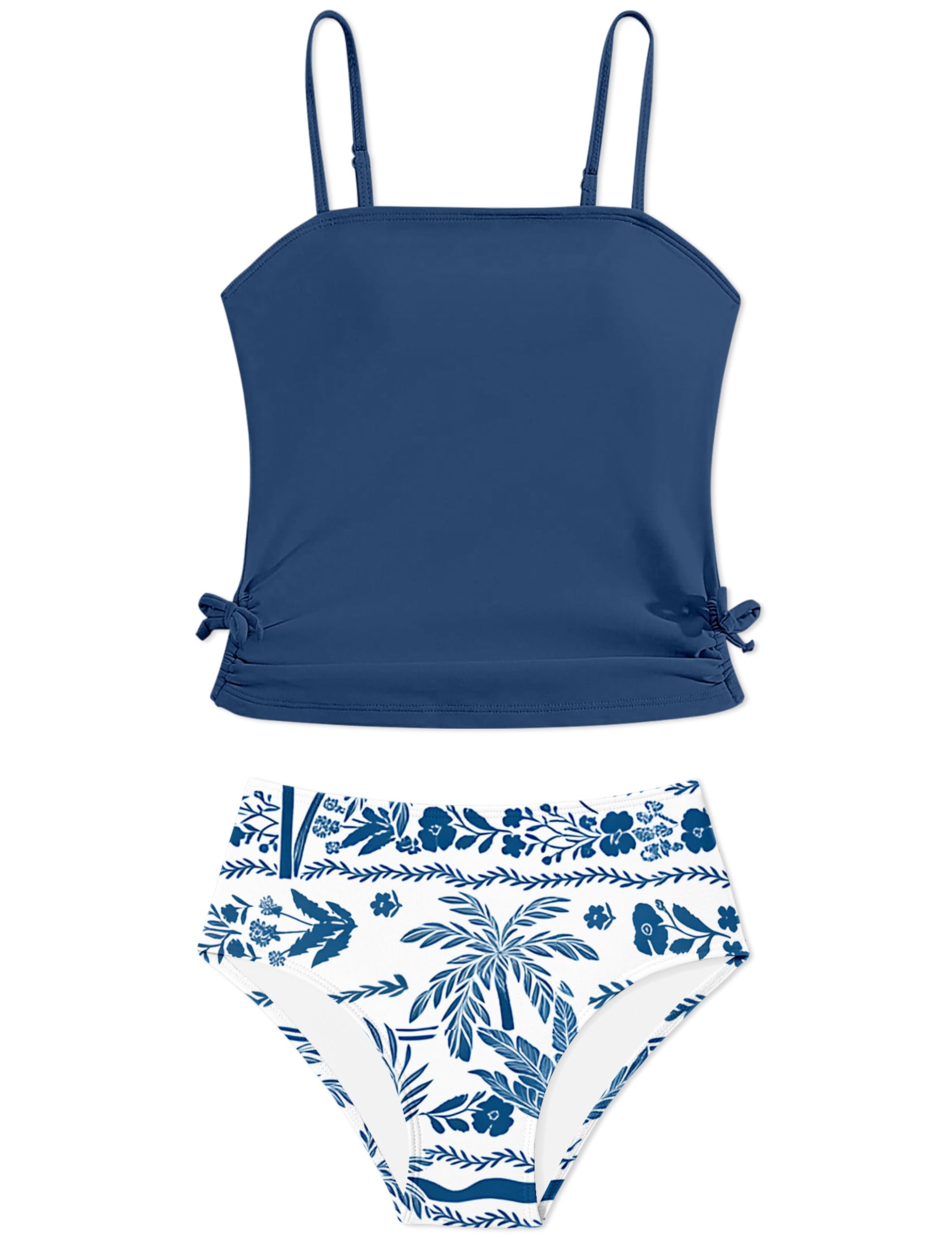 Girls Tankini Swimsuits Two Piece Bathing Suit Drawstring Swimwear Set for Girls 7-18 Years