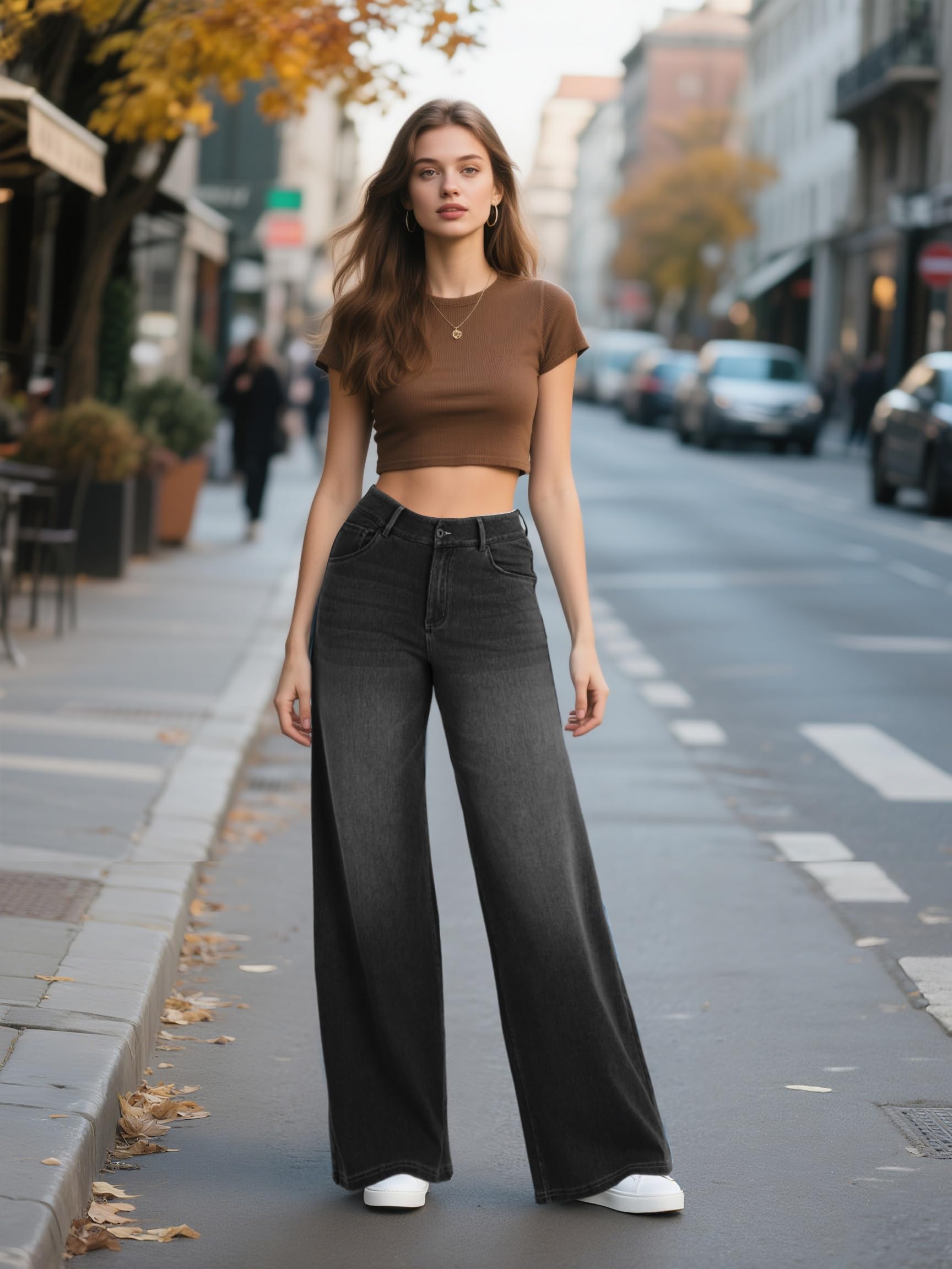 LaiEr Jeans a Gamba Larga Donne,Design di Bottoni Classici e Verace Apertura con Cerniera,Gambe Dritte,vestibilità Sciolta,Jeans Casual Molto Elastici.