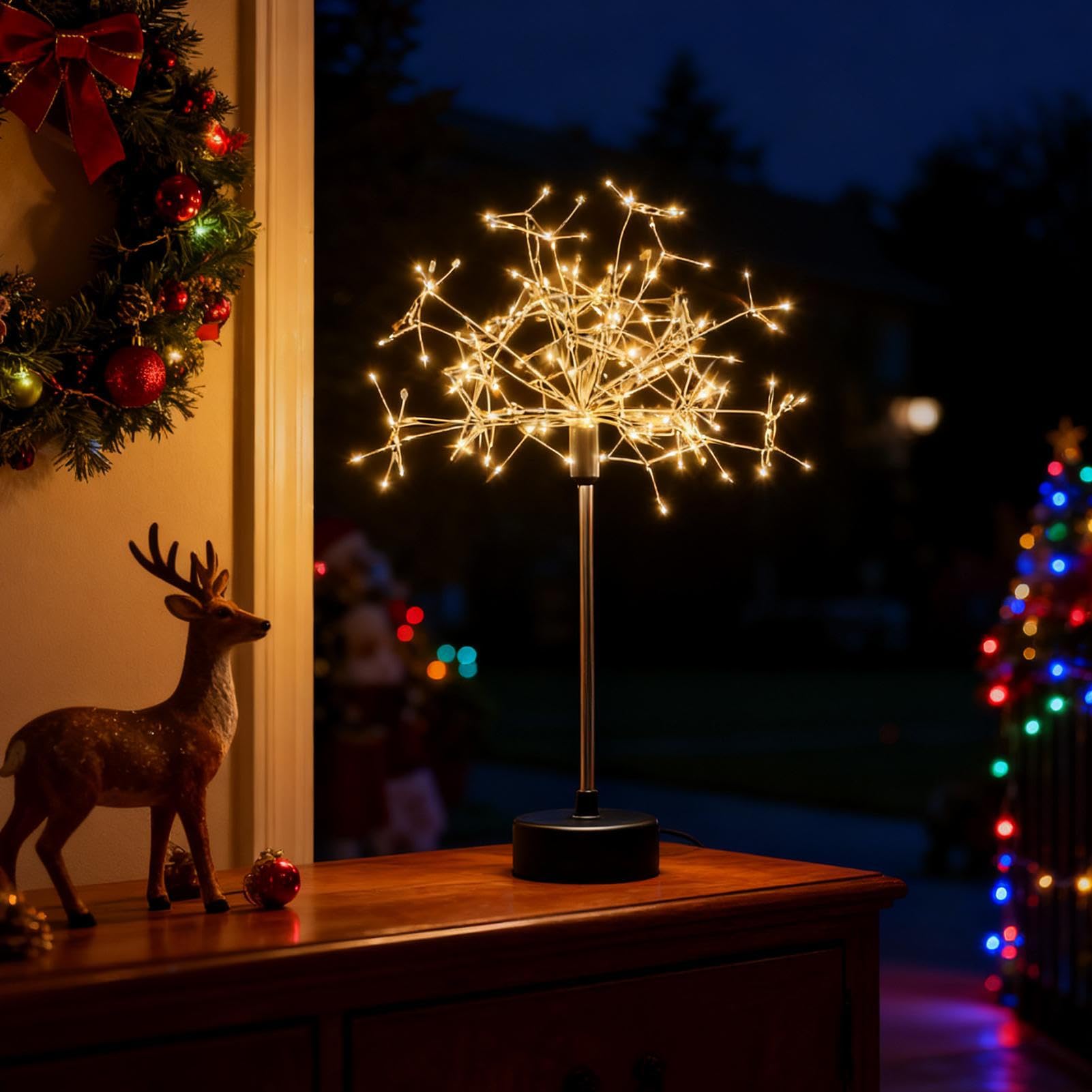 Nest and Flowers Table Lights Fireworks | Mini Table Star-Burst Silver Lights | Fireworks Centerpiece Light | Battery/USB Powered,Warm/White Decorative Lanterns for Christmas Decor