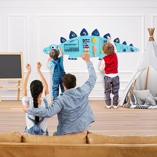 Miniatura 7 de Beright Paneles de tablero de actividades de dinosaurio, juguetes sensoriales Montessori, centro de actividades de aprendizaje para niños, perfecto