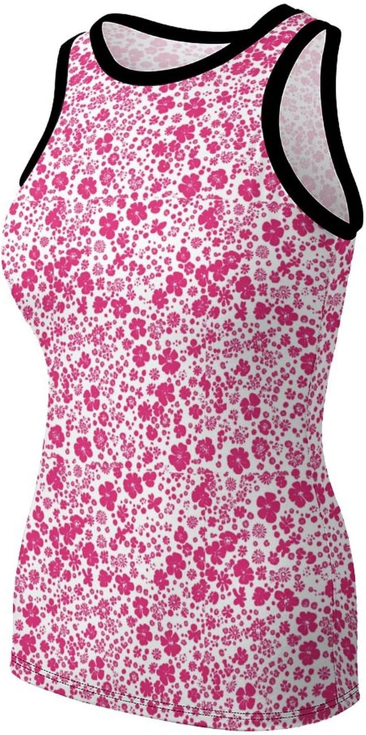 Womens Floral Top Sleeveless Sexy Stretch Tight Tank Tops Graphic Crewneck Slim Fitted Vest Shirt Casual Summer Club Tee image 6