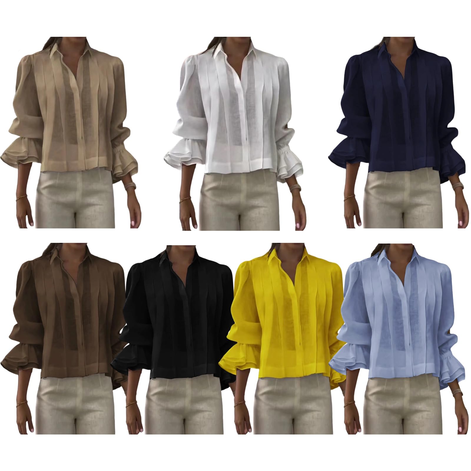 Camicia da donna con bottoni e risvolto, camicetta trasparente con pannello plissettato, sensazione in morbido misto cotone e camicia da lavoro