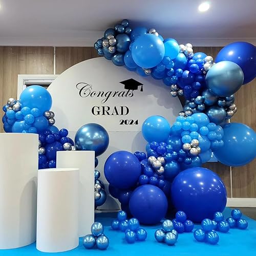 Miniatura 9 de NISOCY Kit de arco de guirnalda de 124 globos azules, 18, 12, 10 y 5 pulgadas, color azul claro, azul real, azul metálico, globos para baby shower,