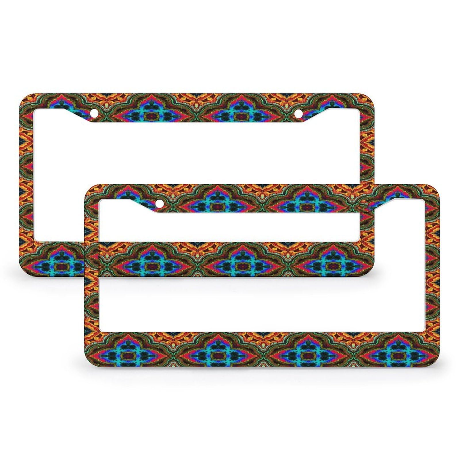 Moroccan Arabic Oriental Tile Pattern License Plate Frame - 2 Pack Artistic Universal Aluminum License Plate Frames Car Plate Holder Cover Fits Standard Us Vehicles Size