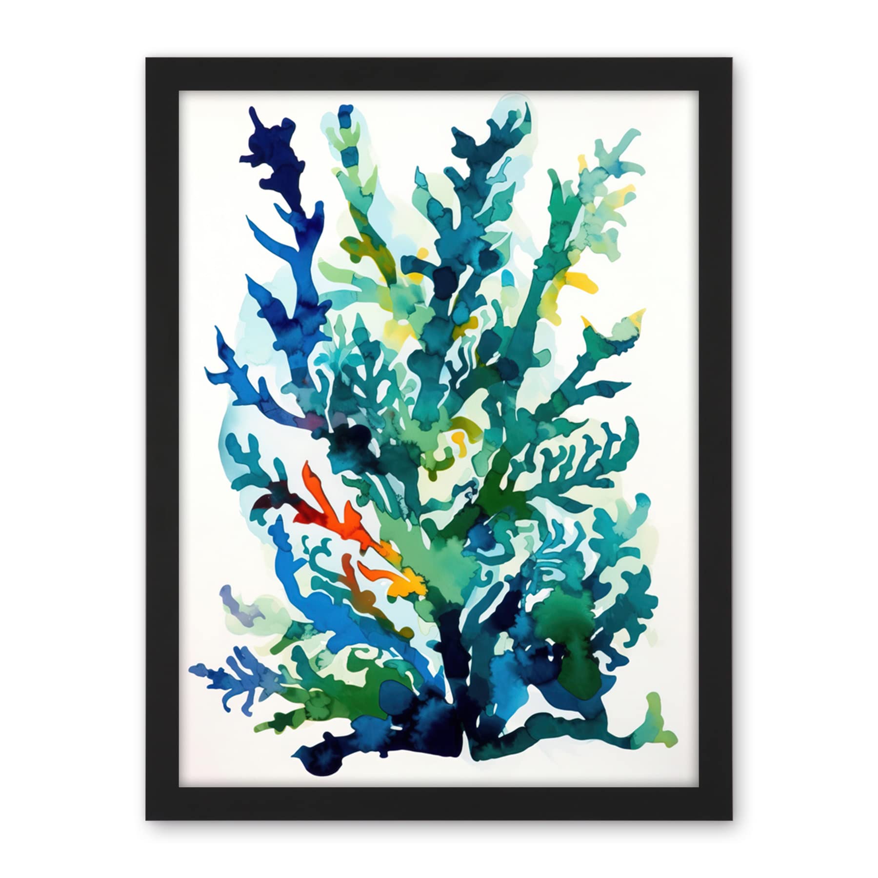 Artery8 Seaweed Plant Abstract Folk Art Artwork Framed Wall Art Print 18X24 Inch