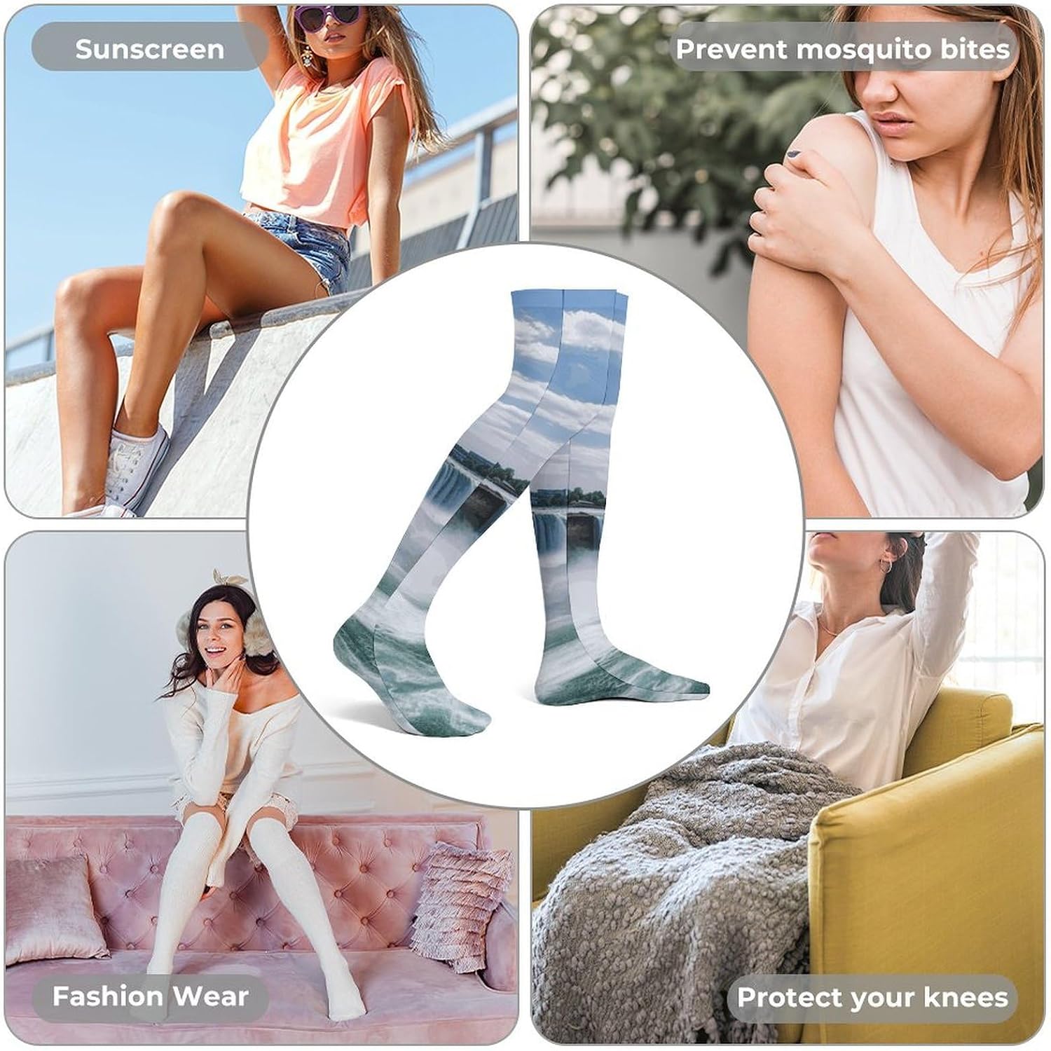 Niagara Falls Knee High Stockings for Women 23.6" Breathable Thigh High Stockings Over The Knee Socks