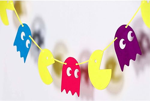 Miniatura 2 de Pacmn - Guirnalda de fantasmas, 36 piezas, pancarta retro de arcade con fantasmas coloridos para fiestas temáticas de los años 80, eventos de