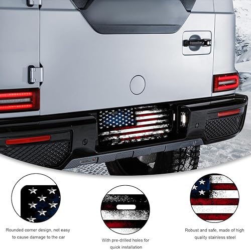 Miniatura 3 de Placa de matrícula vintage con bandera americana, cubierta personalizada de matrícula delantera para coche con bandera de Estados Unidos, con 4