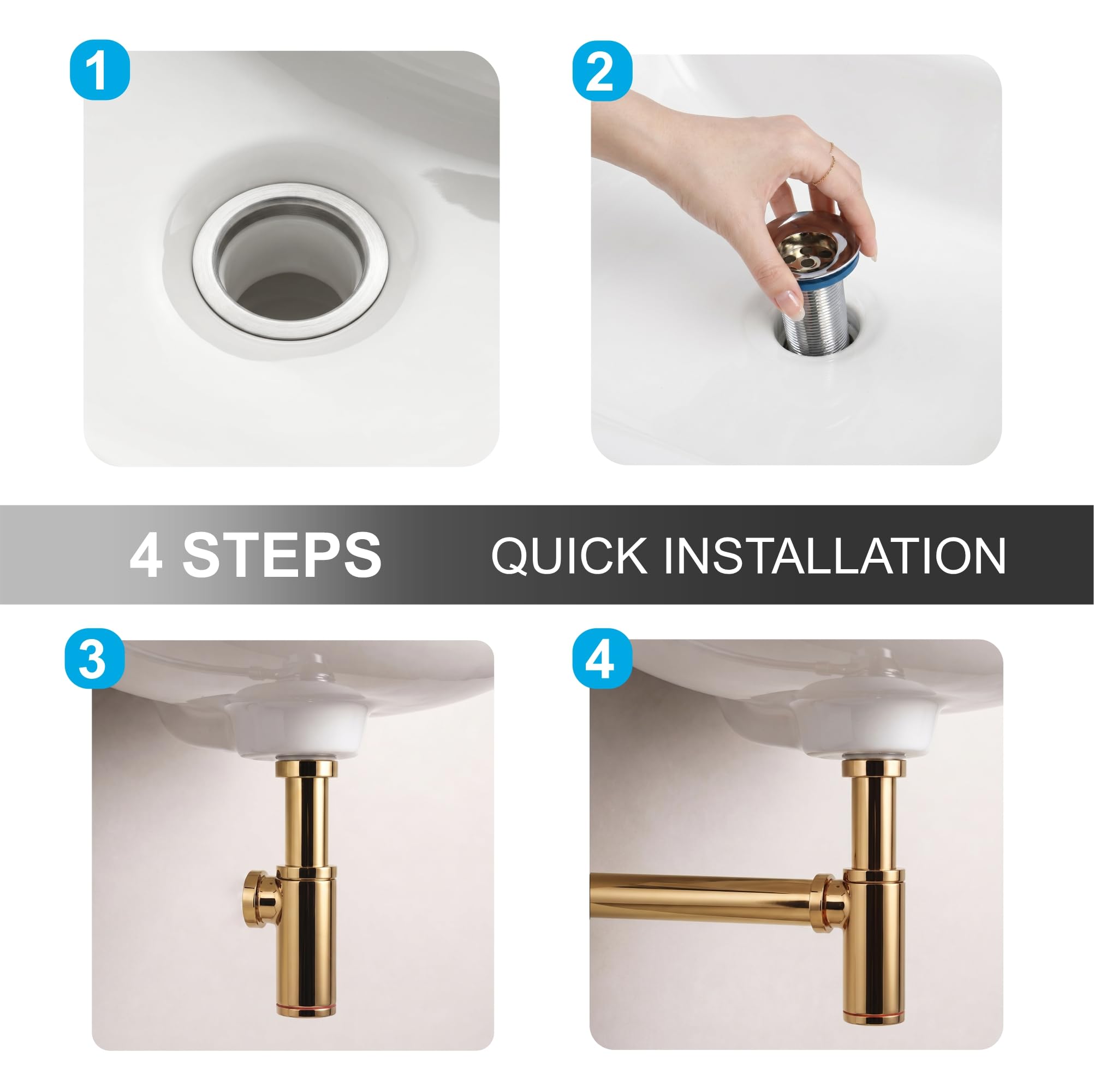 Fossa 304 Stainless Steel Bottle Trap for Wash Basin β Rust-Free Trap with 12-Inches Long Pipe | Stylish Bottle Trap Fitting for Bathroom Basin & Kitchen Sink Gold (Chrome Finish) 3