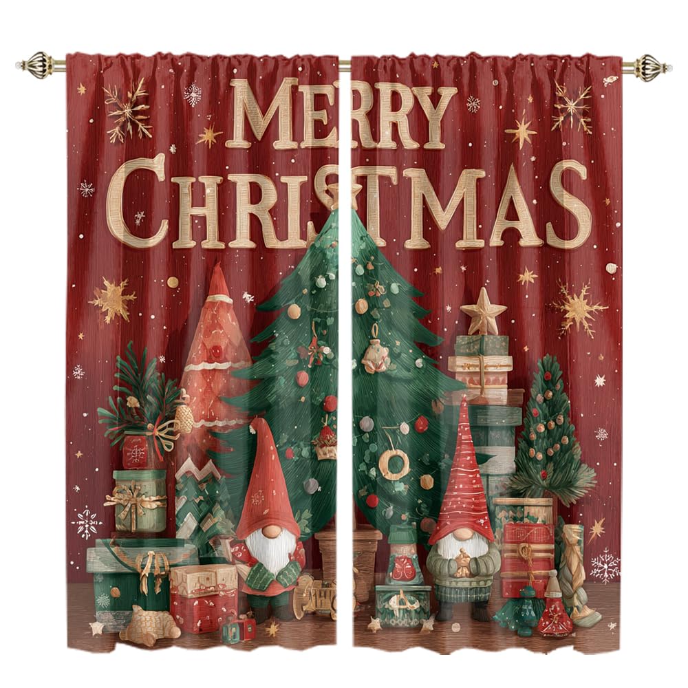 Rideaux occultants de Noël pour salon | Ambiance chaleureuse avec nains rustiques