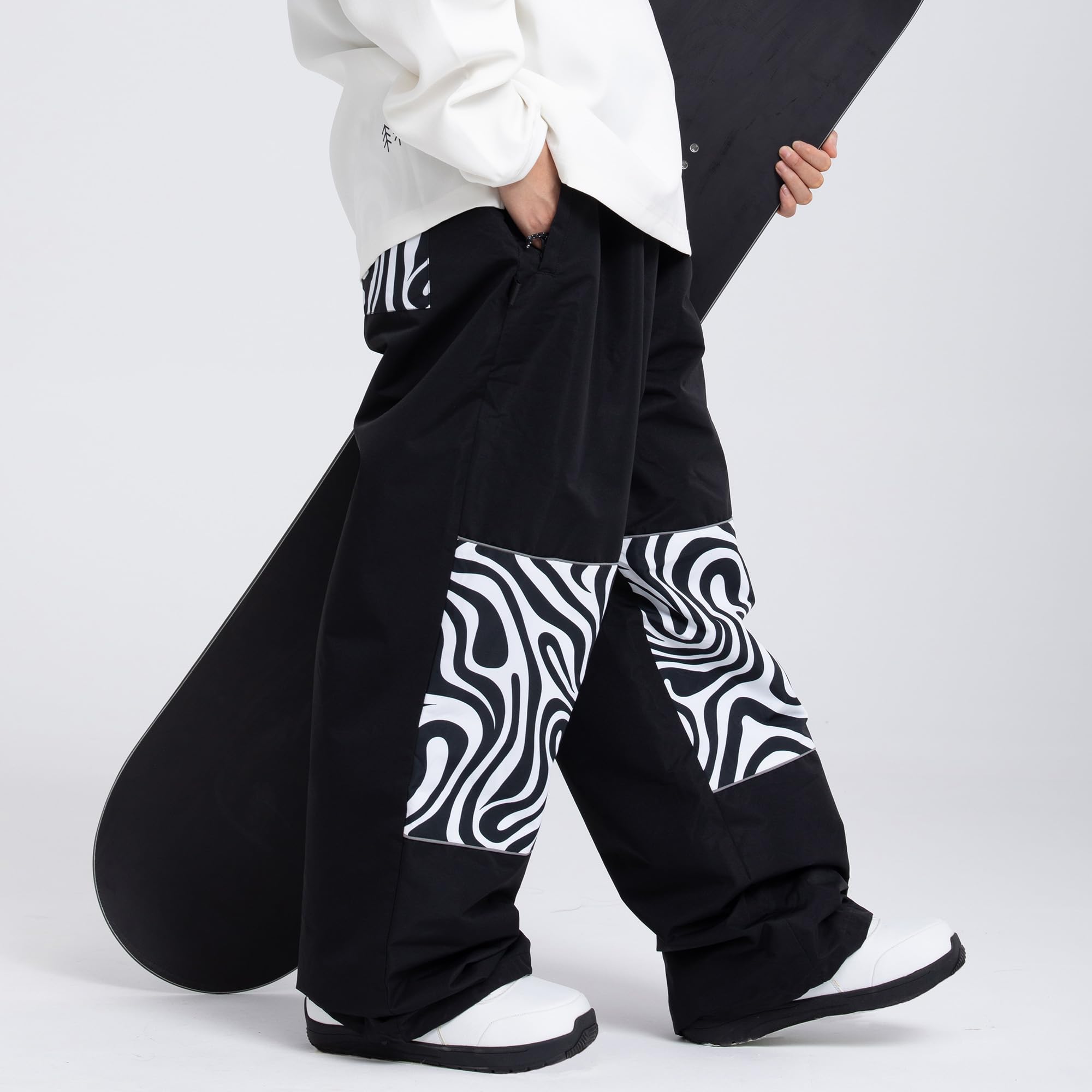SNOWVERB Skihose für Damen und Herren, Baggy, Cargohose, Knie, reflektierende Grafik, lässige Schneehose, wasserdicht, lockere Passform, Snowboardhose