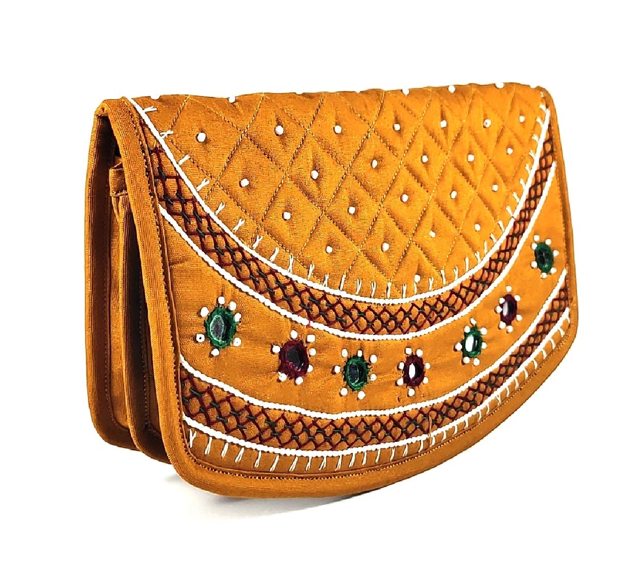 srishopify handicrafts srishopify Women's Hand Purse Banjara Traditional Girls Clutches With Phone Pocket Cotton Handmade Ladies Wallet | Medium 8.5 Inch, Mustard Yellow, Mirror Beads Thread Work-picture-28