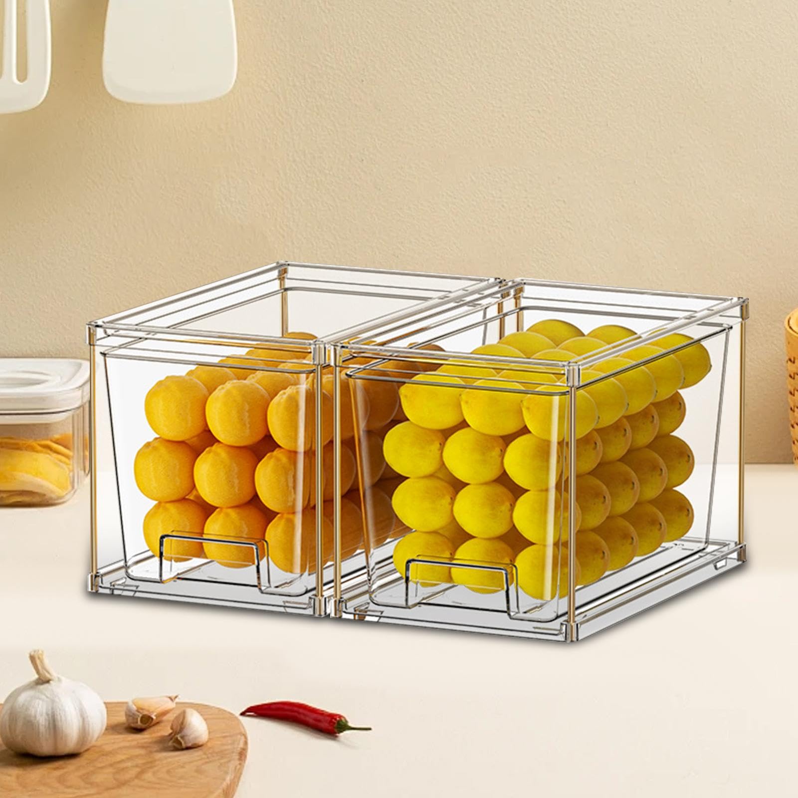 2 Cajas Organizadoras para Refrigerador, Cajas de Almacenamiento Multifuncionales Transparentes de Gran Capacidad para