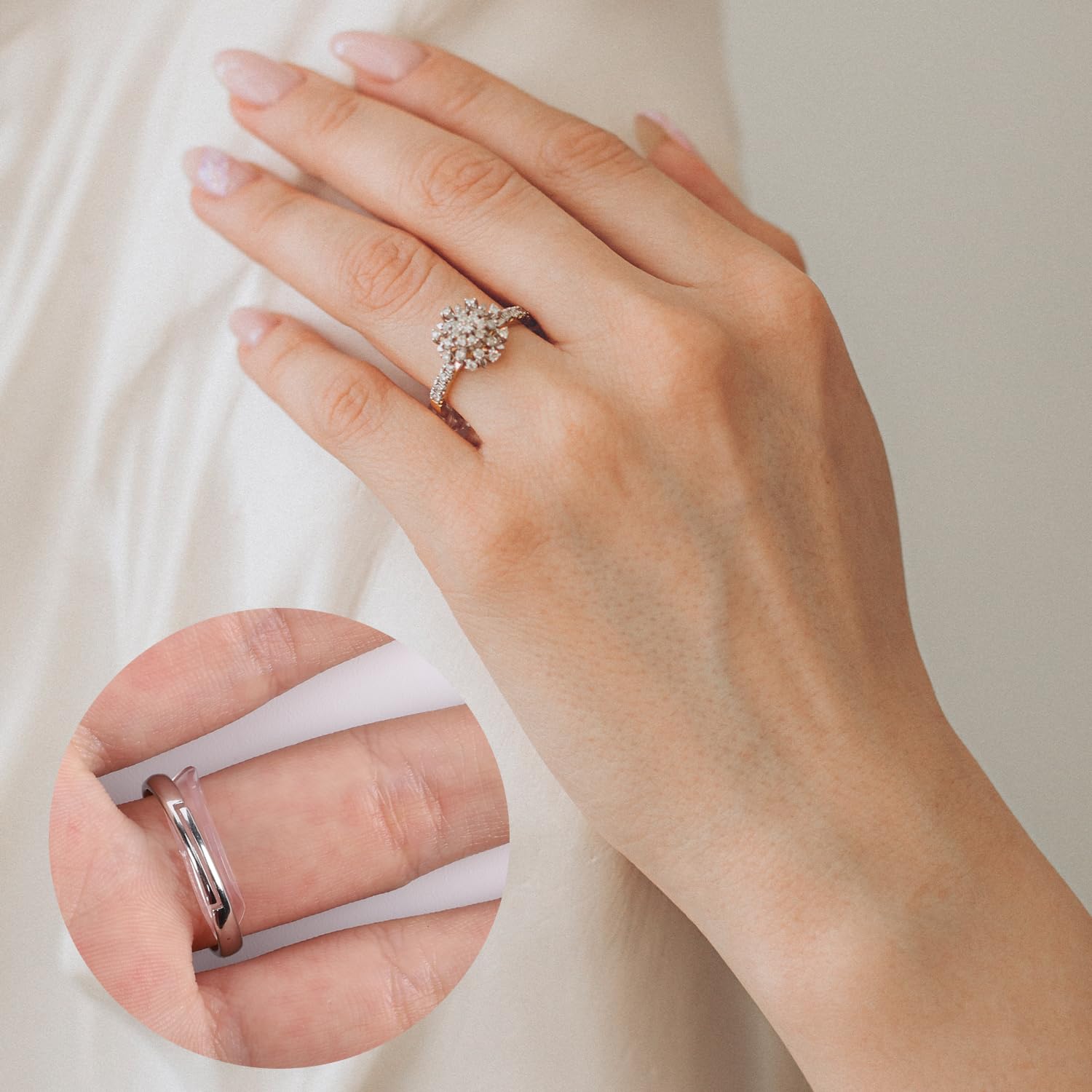 14 Stuks Ring Size Adjuster Set, met 12 Regelaars 1 Zilveren Poetsdoek en 1 Zelfklevende Patch voor Mannen en Vrouwen Fit Rings Verschillende Maten Ring Sizer