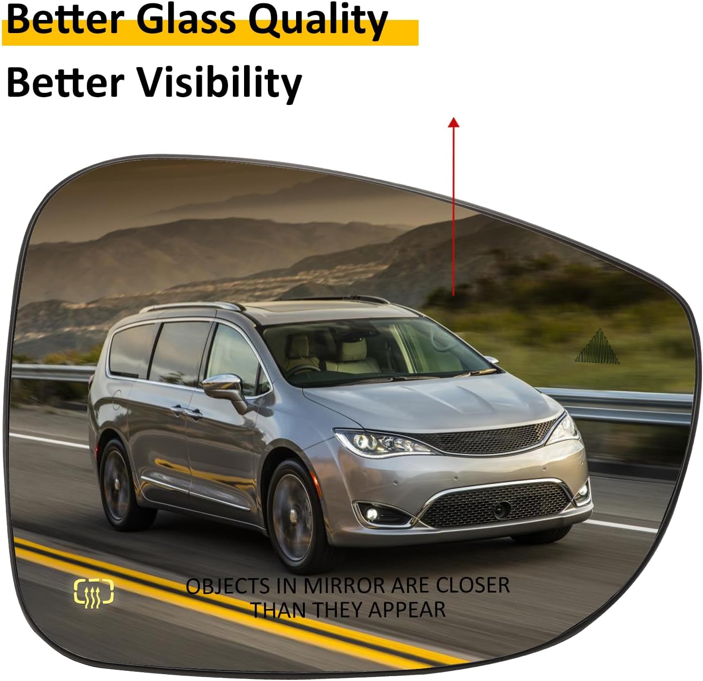 Passenger Side Mirror Replacement for Chrysler Pacifica 2017-2024, Voyager 2020-2024 - Right Side Mirror Glass, Rear View Mirrors Glass with Power Heated & Blind Spot, 2Pins