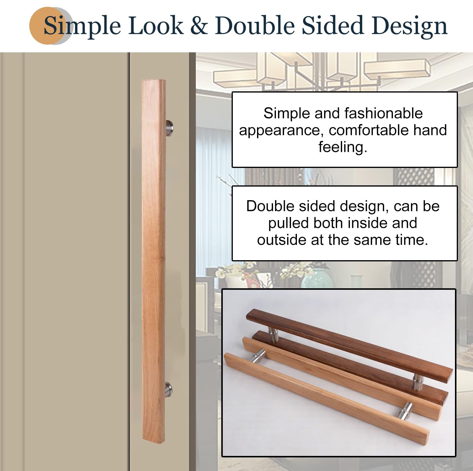 Manilla de Puerta de Madera Natural de Doble Cara, 120 cm, Lisa, para Garaje, Patio, Ducha y Uso Comercial - Acabado de Madera Natural Duradero