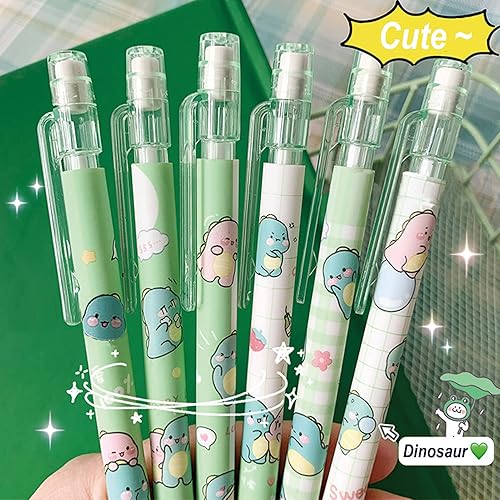 Miniatura 2 de 4 lápices mecánicos con borrador de 0.020 in de caricatura, dinosaurio, lápiz escolar para niños, niñas y mujeres (4 piezas de dinosaurio + repuesto)
