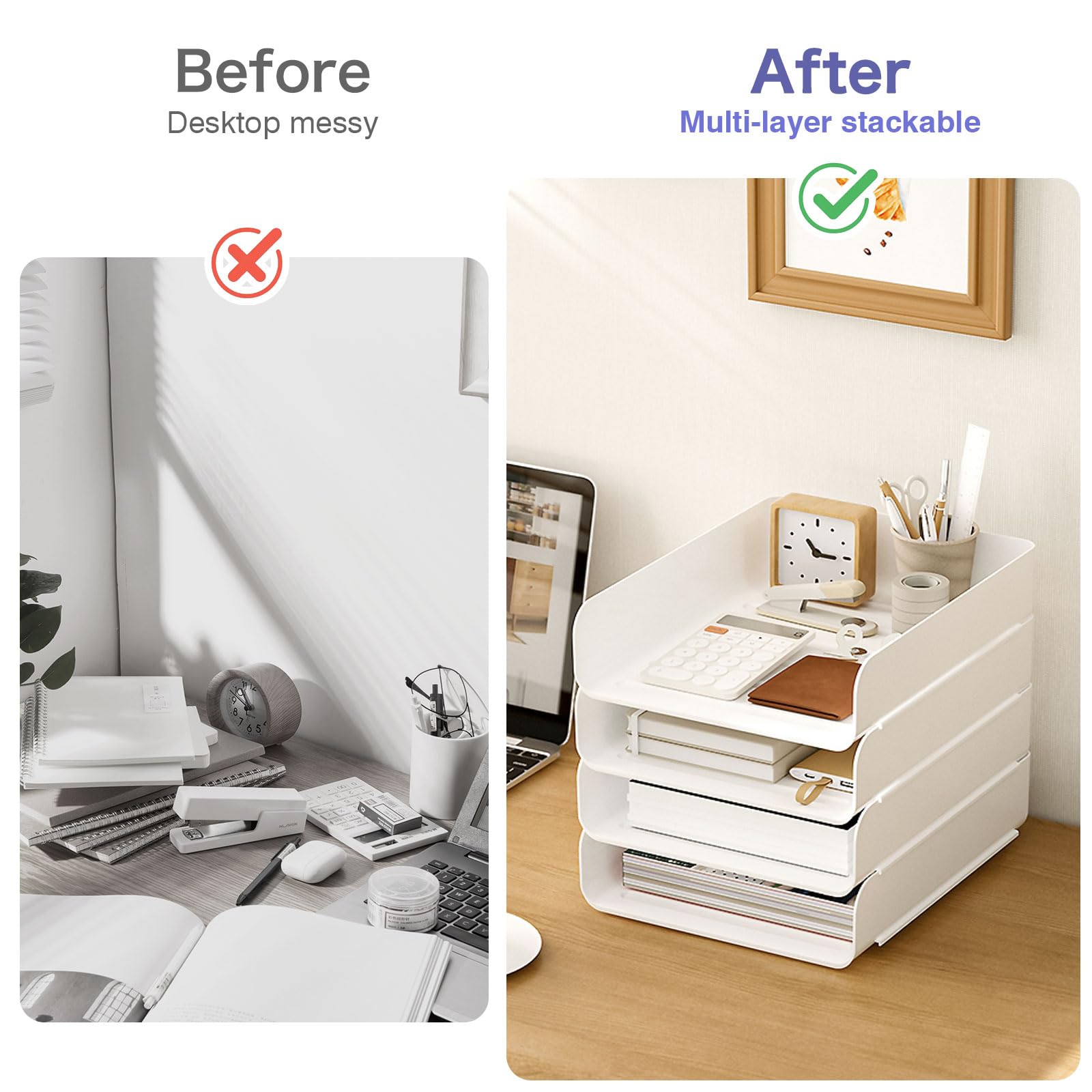 Greentainer 4-Stöckige Ablagekorb für A4, Dokumentenablage aus PET Kunststoff, Stapelbare Schreibtisch Organizer Briefkorb, Briefablage,A4-Papierablage für Zuhause,Büro,Schule(4pcs Weiß)