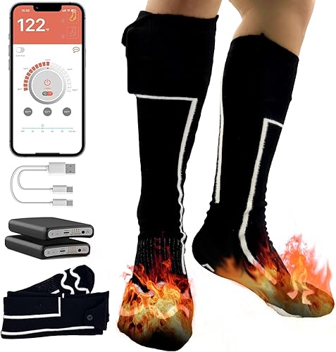 2 pares de calcetines térmicos de 5000 mAh eléctricos recargables para hombres y mujeres, control de aplicación, calcetines térmicos cálidos unisex,