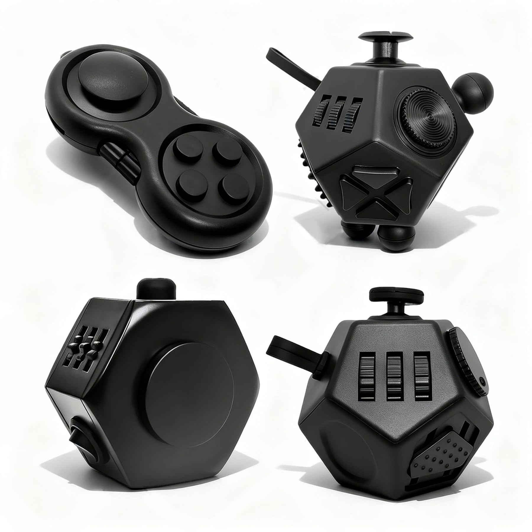 Fidget Toy Cube 4 Pcs Set Creative Rotating Cube and 12 Sided Cube Anxiety Relief Toys for Adults and Kids, Hand-Held for Adults, Audible/Silent