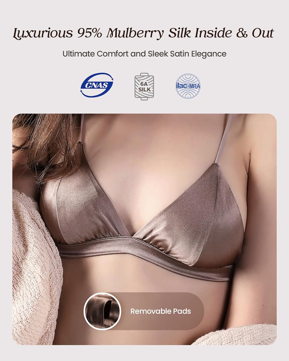 Wireless Real Mulberry Silk Satin Triangle Bralette, No Underwire, Sexy & Comfortable Wire-Free Bra for Women - Image 2