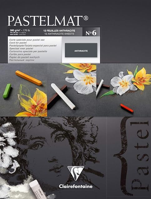 Clairefontaine - Ref 96003C - Pastelmat Pastel Card Pad No.6 (12 Sheets) - 360gsm Card - 18 x 24cm - Anthracite - Specially Formulated For Use With Pastels