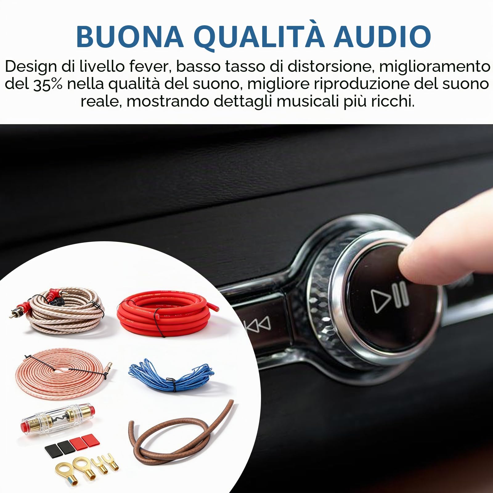 Kit Cavi Amplificatore Auto 4 GA – 5m Set Completo Per Subwoofer E Impianto Audio, Alta Potenza E Trasmissione Pulita