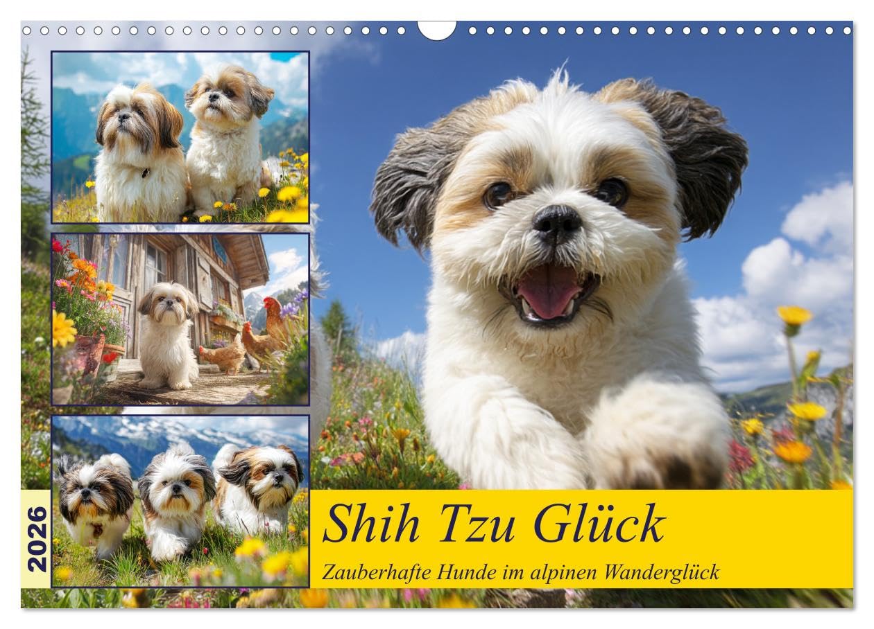 Shih Tzu happiness. Enchanting dogs in alpine hiking bliss UK-Version (Wall Calendar 2026 DIN A3 Landscape), CALVENDO 12 Month Wall Calendar — image 1