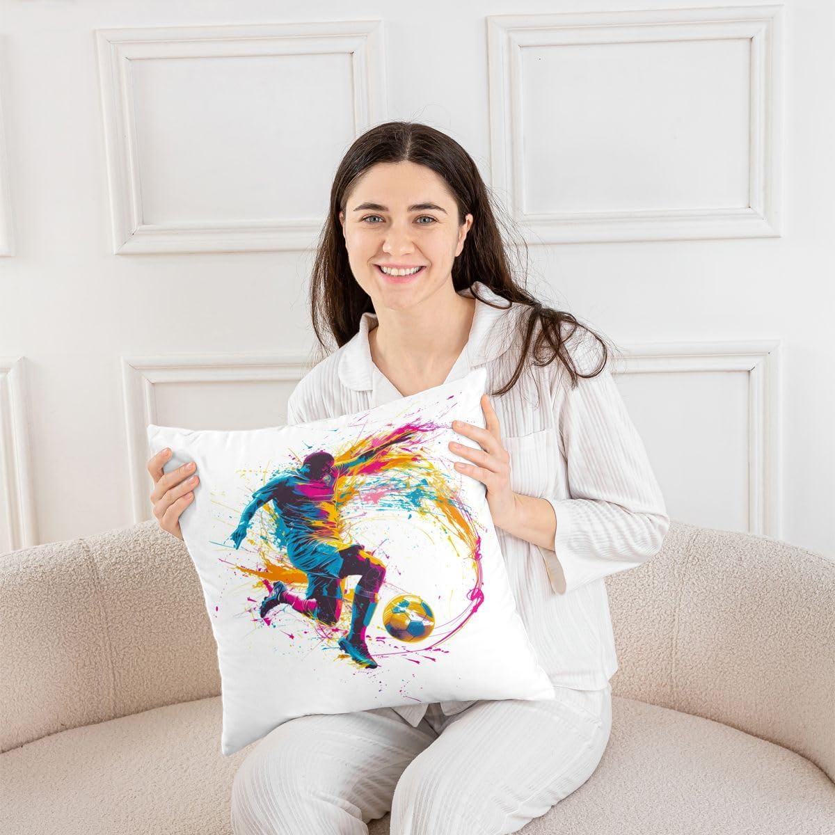Erosebridal Sport Soccer Throw Pillow Covers Sports Gaming Cushion Covers 18X18 Set of 2,Watercolor Ball Cushion Cases Fashion Room Decor Decorative Pillowcases image 4