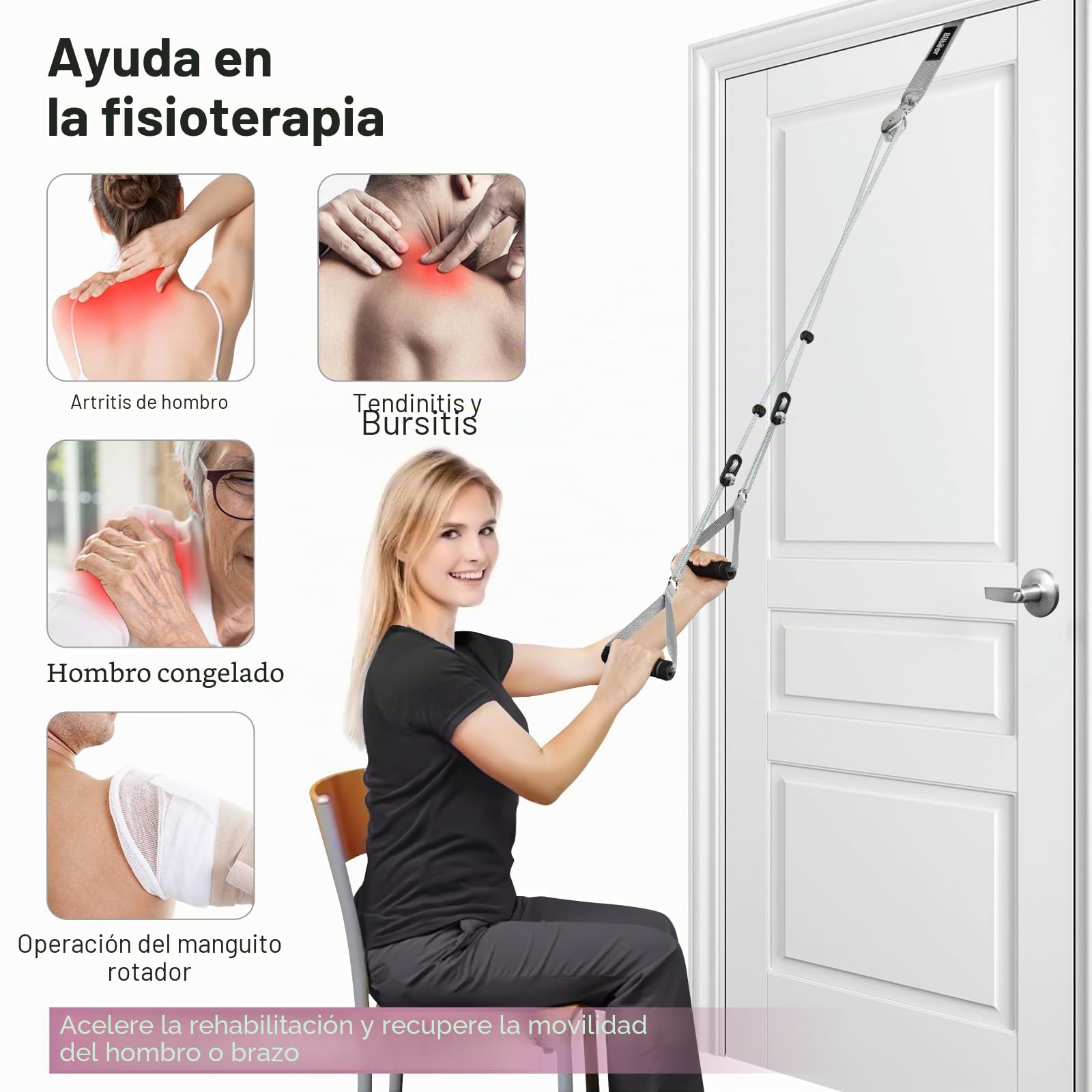 Entrenador de hombro polea sobre la puerta para fisioterapia,Polea de ejercicio para rehabilitación de manguito rotador,Sistema de poleas sobre la puerta para ejercicios de brazos y hombros,Gris