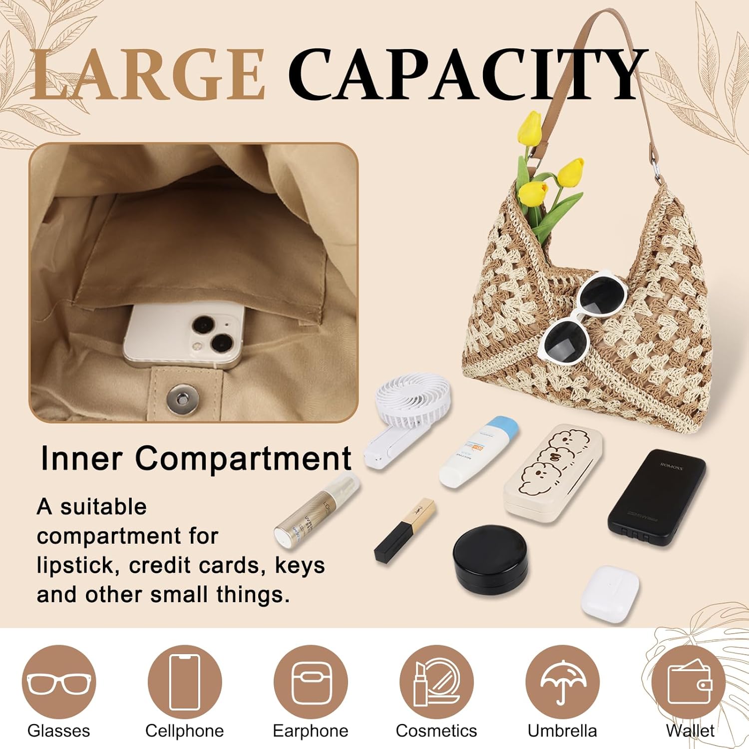 Straw Hobo Beach Bag for Women, Woven Tote Bag Summer Crochet Shoulder Bag,Vintage Foldable Handbag for Travel